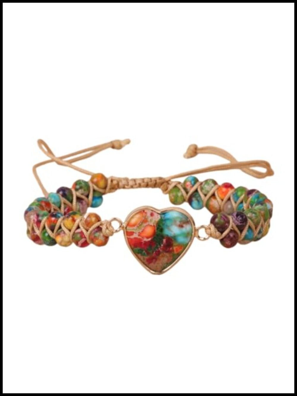 Healing Stone Heart Wrap Bracelet Adjustable Handmade Beaded
